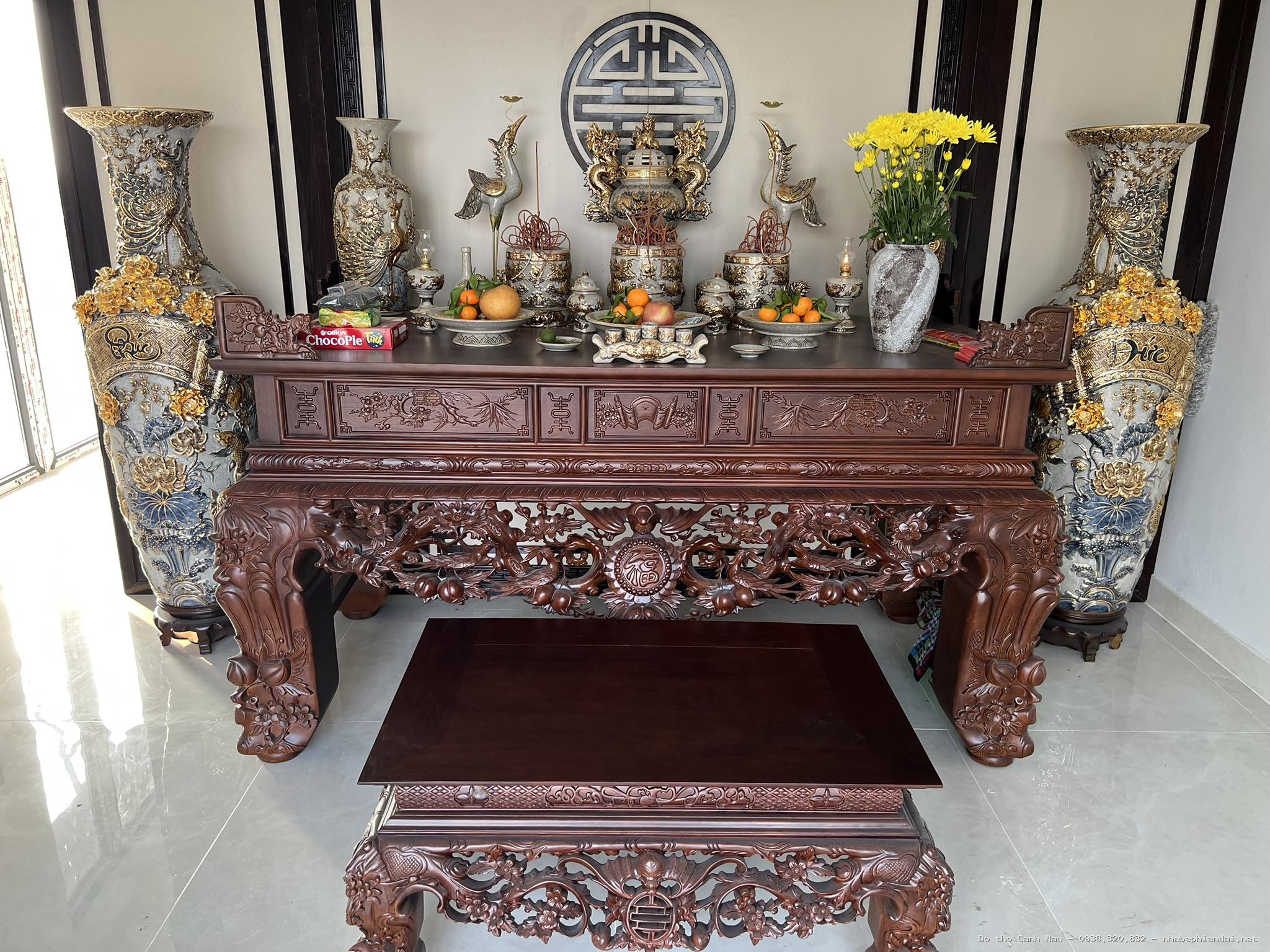 Phòng thờ gỗ gụ cao cấp Thọ Khang - Kho bàn thờ hiện đại